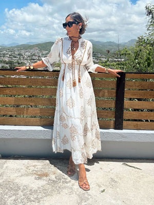 Sundara Gold Medallion Maxi Dress