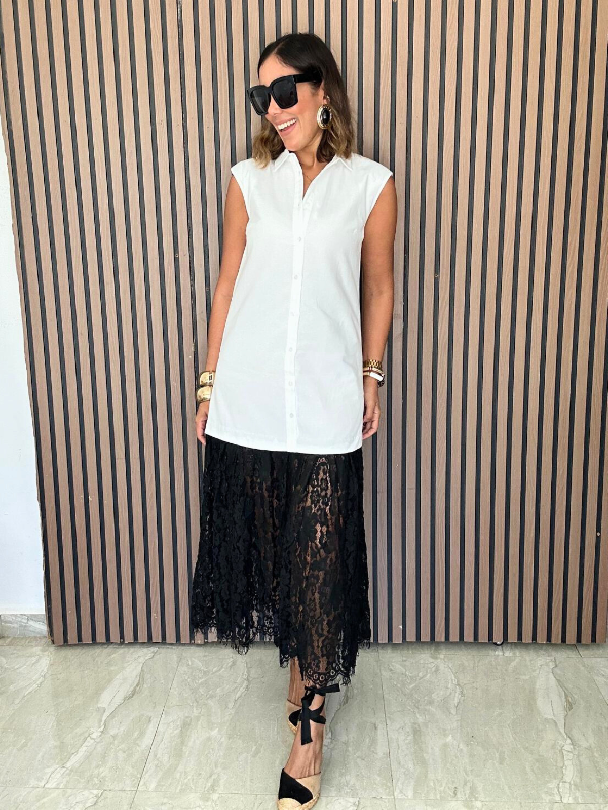 chinese dress ladies The Clean Lines & Lace Midi Shirt Dress