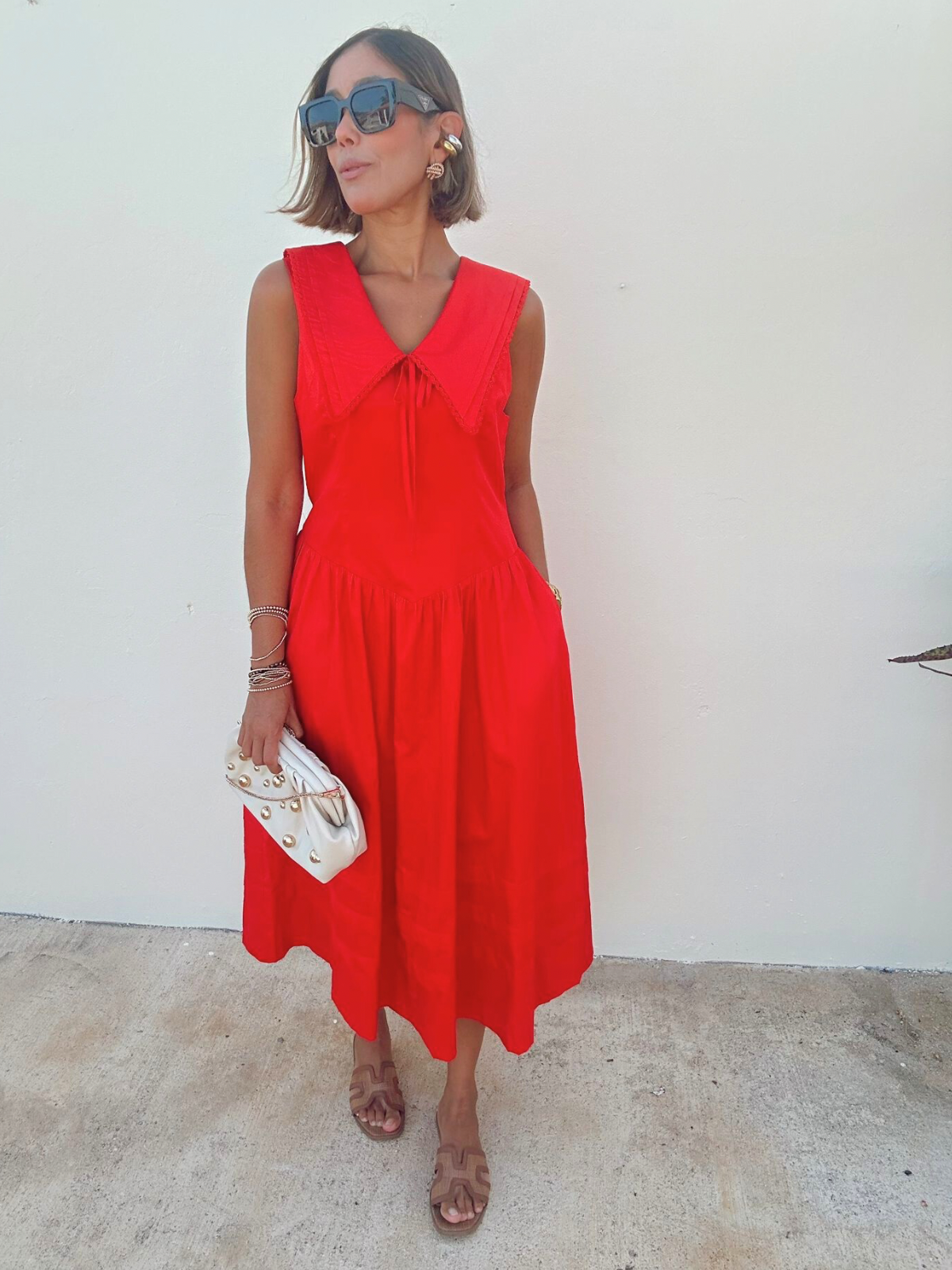 Doll Collar Lace Trim Midi Dress