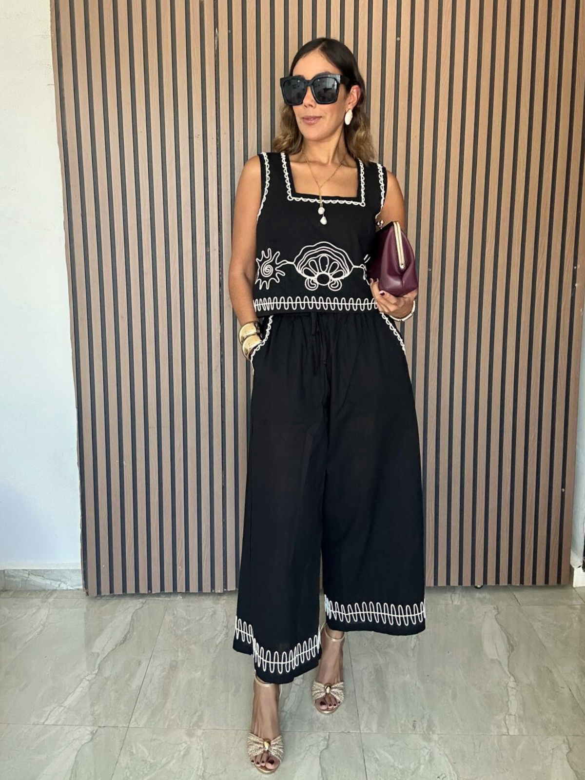 The White-Stitch Luxe Matching Top and Pants