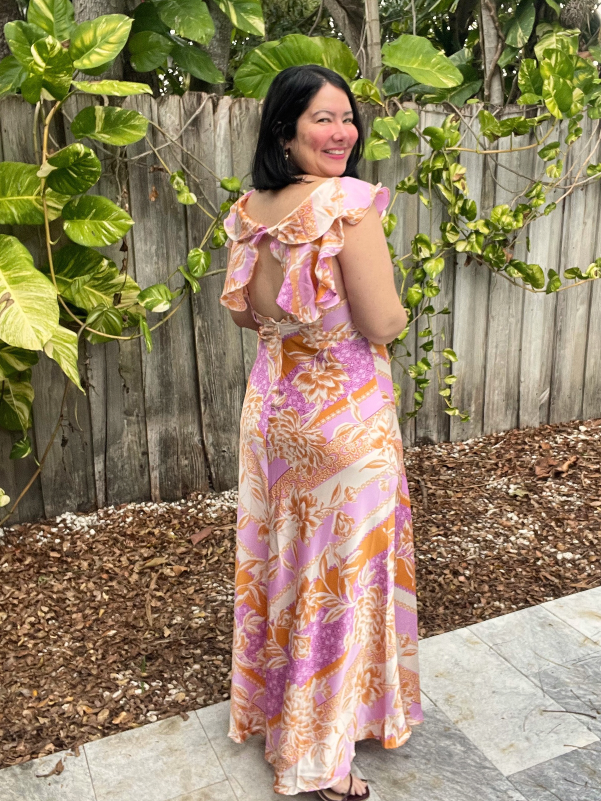 Bare Back, Soft Bloom Maxi Dress