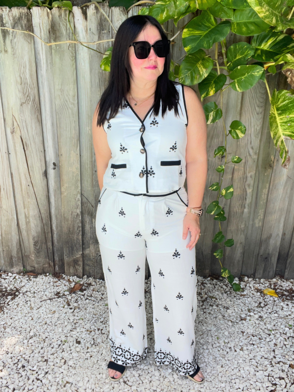 Chic Fit Embroidered Vest & Wide Leg Pants Set