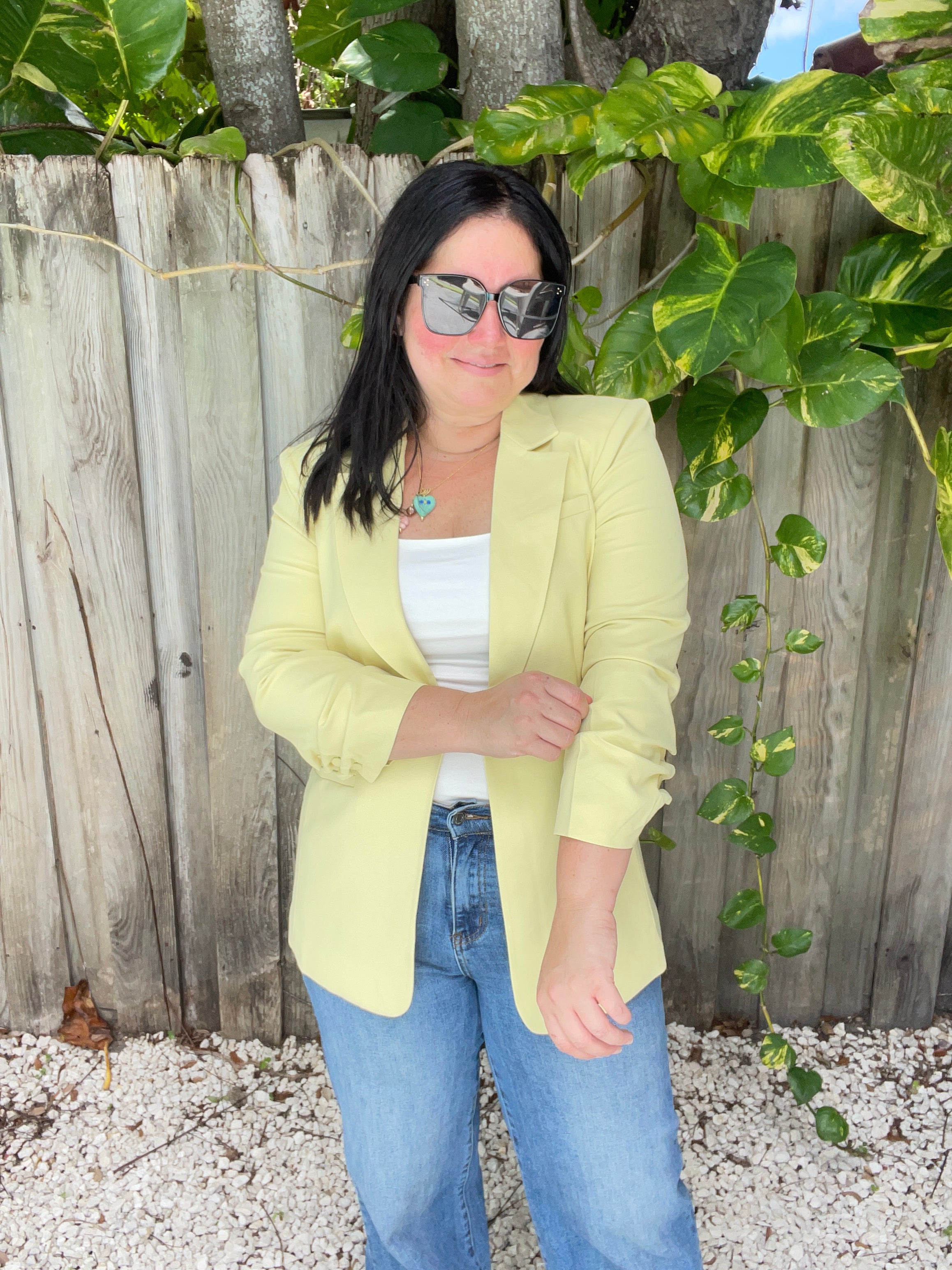 Lemon Sherbet Blazer W/folded Sleeve Detail