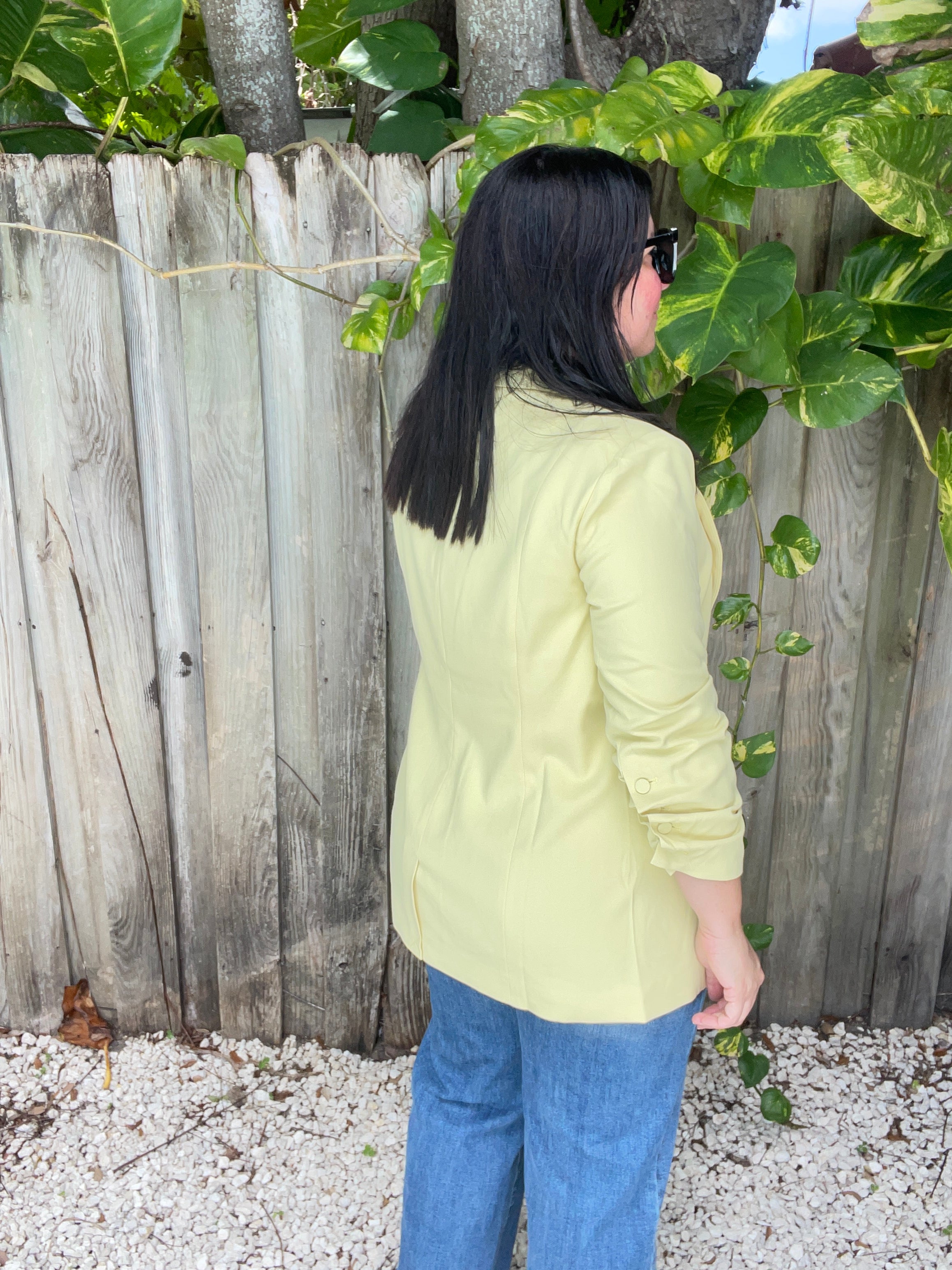 Lemon Sherbet Blazer W/folded Sleeve Detail