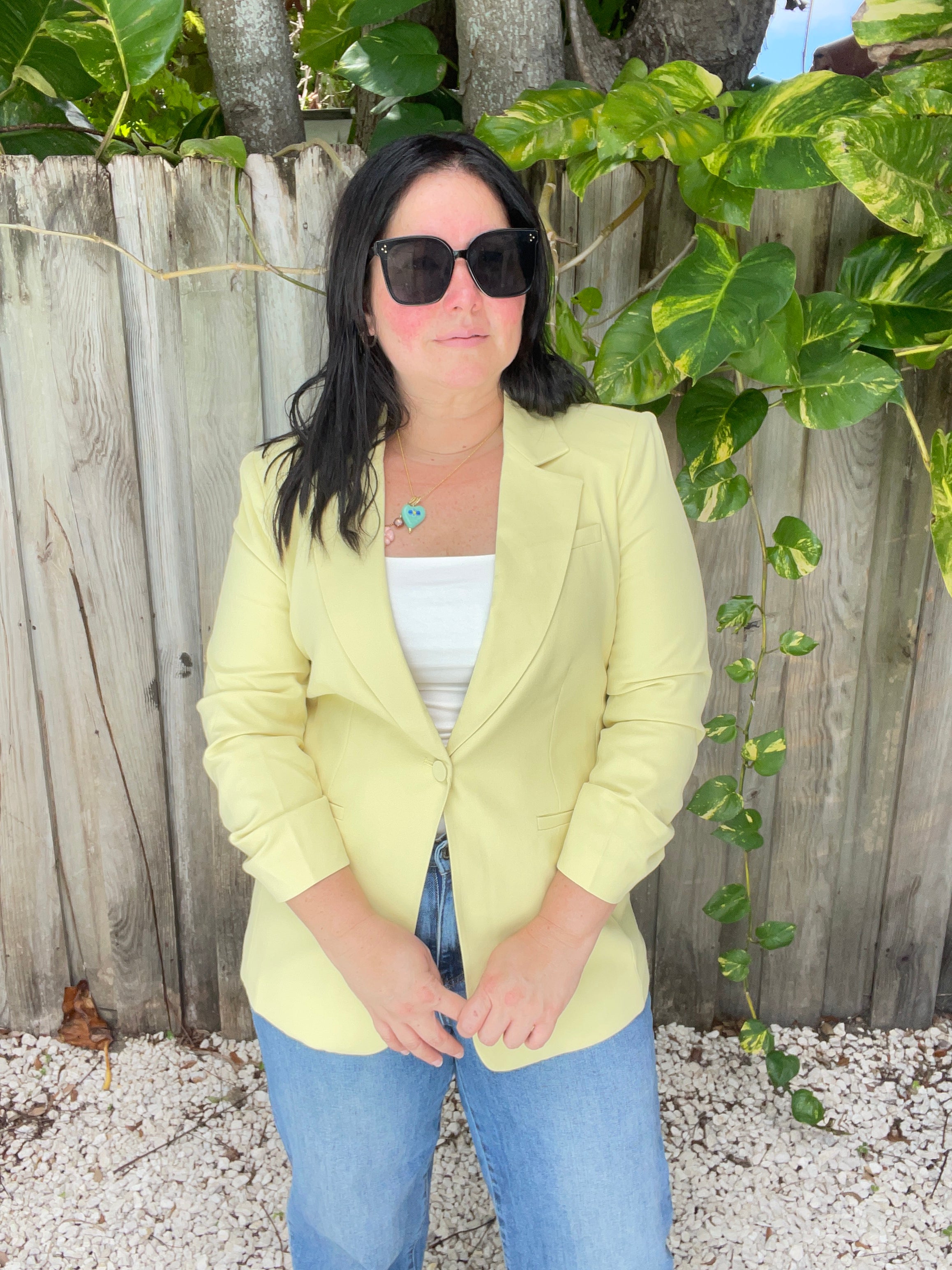 Lemon Sherbet Blazer W/folded Sleeve Detail