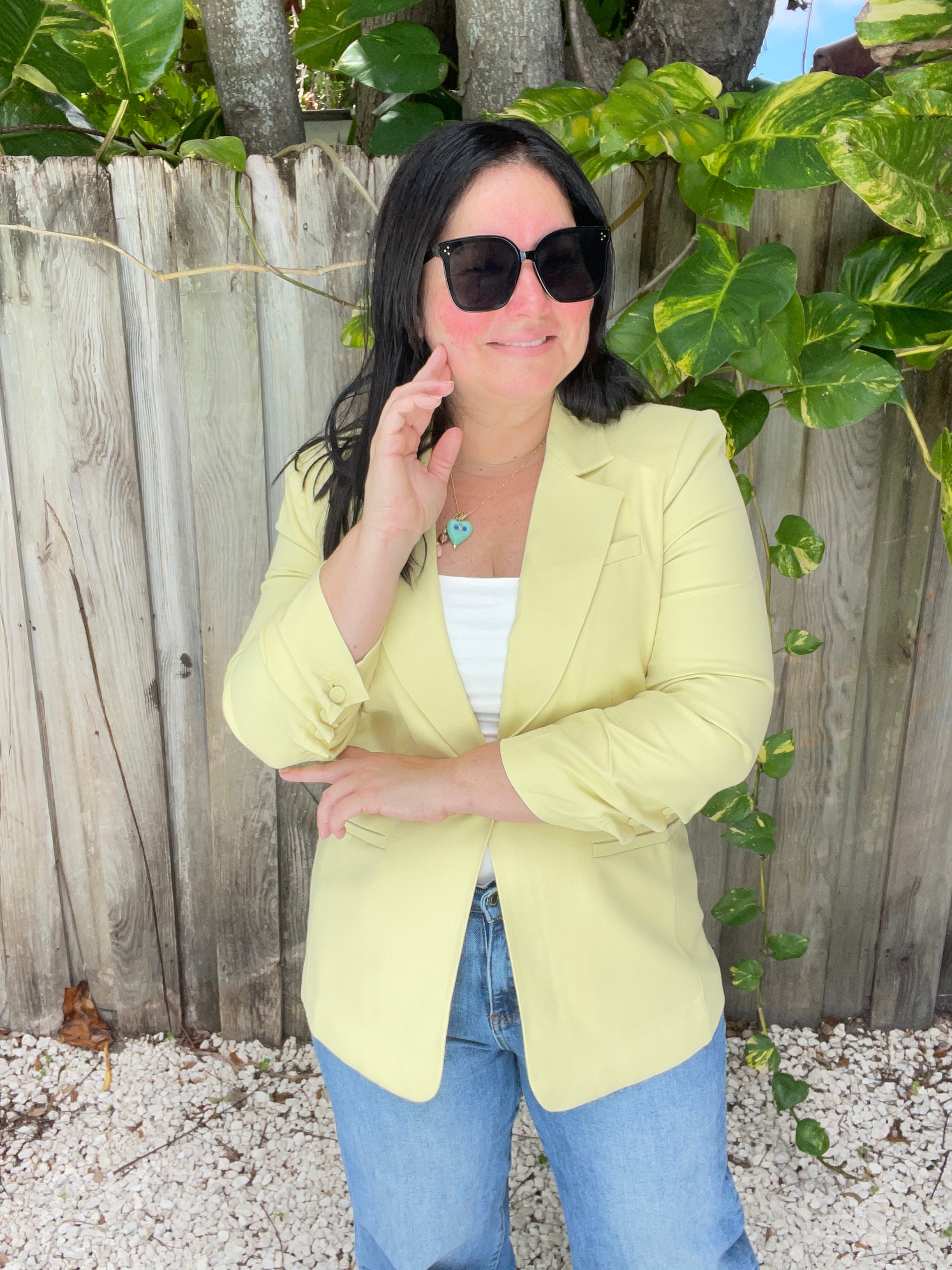 Lemon Sherbet Blazer W/folded Sleeve Detail