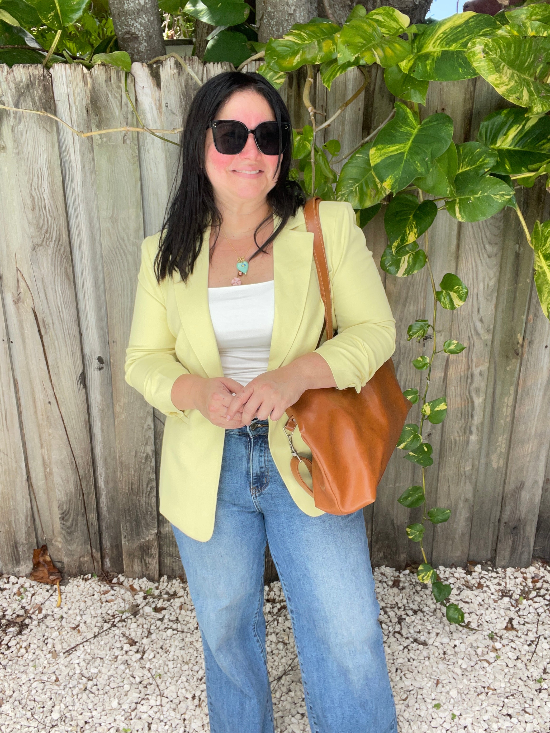 Lemon Sherbet Blazer W/folded Sleeve Detail
