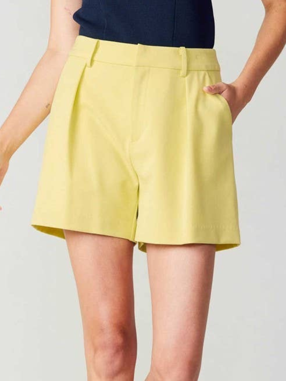 Lemon Sherbet Pintucked Shorts