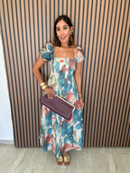 Sunset Whispers Square Neck Puff Sleeve Midi Dress