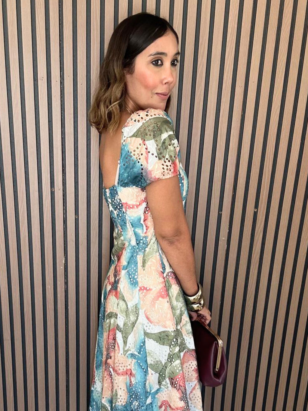 Sunset Whispers Square Neck Puff Sleeve Midi Dress