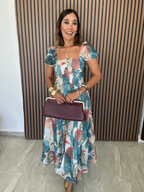 Sunset Whispers Square Neck Puff Sleeve Midi Dress