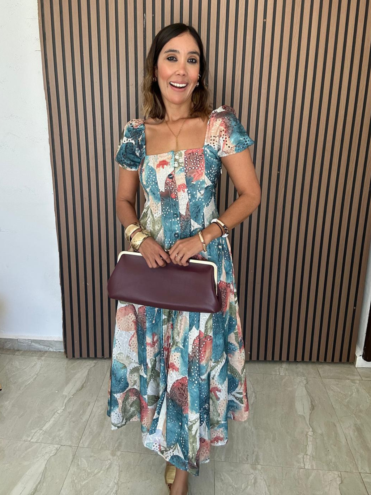 Sunset Whispers Square Neck Puff Sleeve Midi Dress