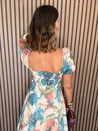 Sunset Whispers Square Neck Puff Sleeve Midi Dress