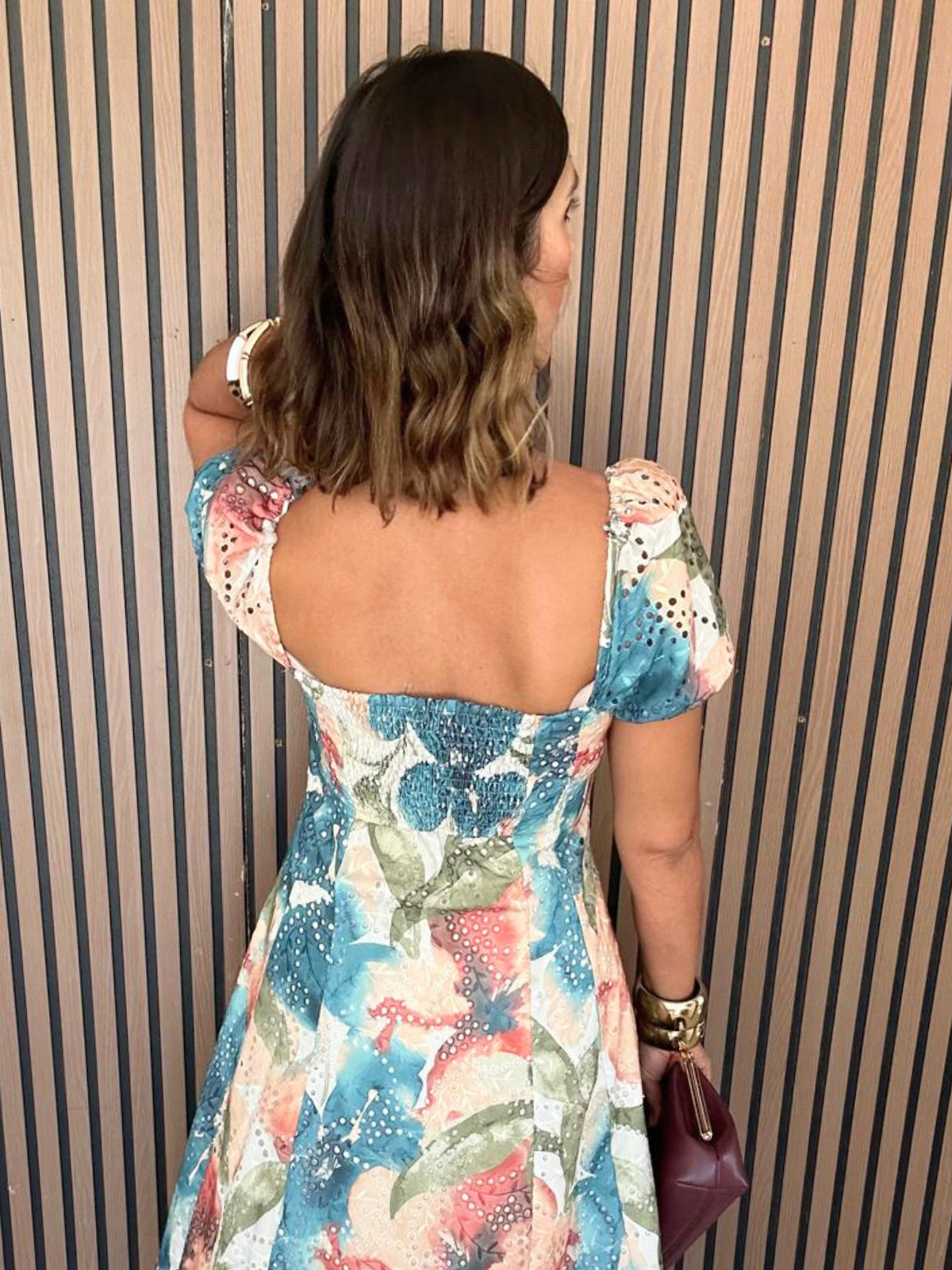Sunset Whispers Square Neck Puff Sleeve Midi Dress