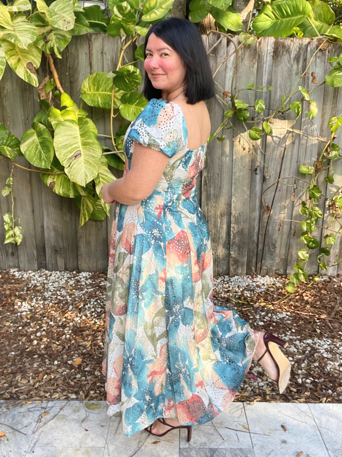 Sunset Whispers Square Neck Puff Sleeve Midi Dress