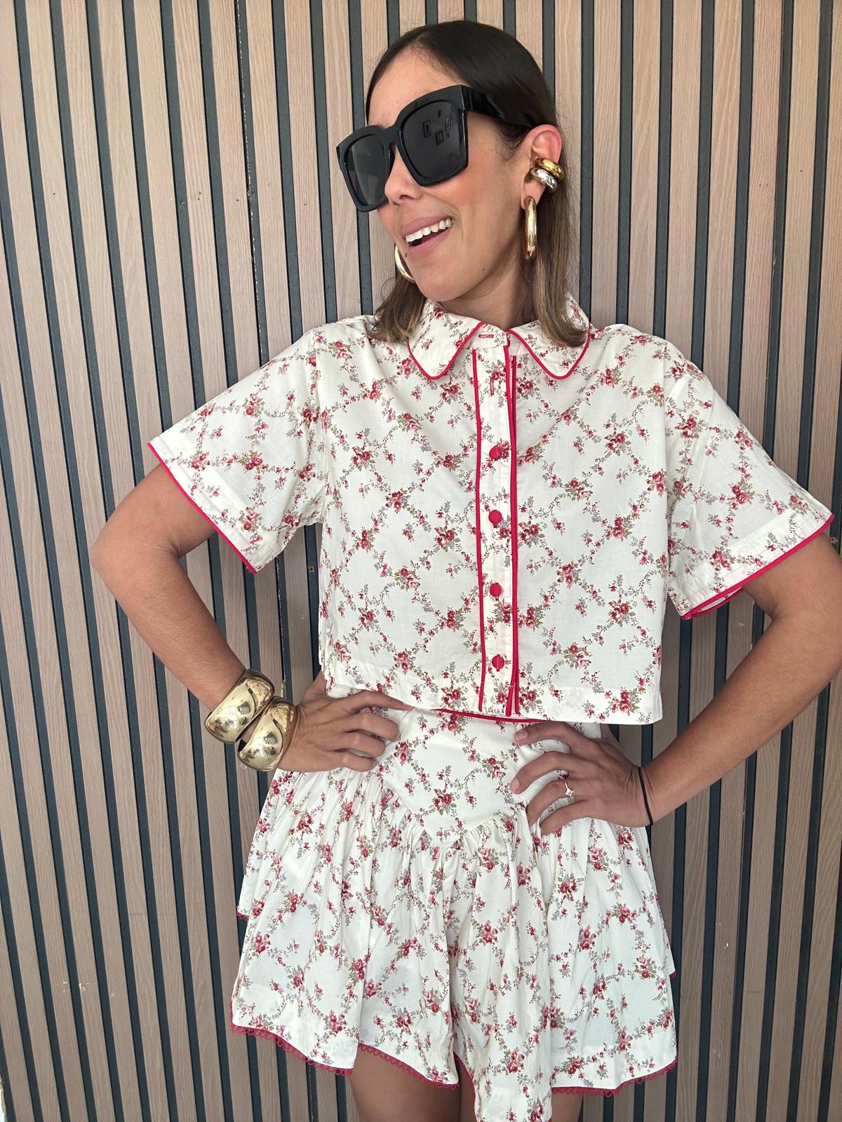 Dancing Bloom Crop Shirt and Mini Skirt Set