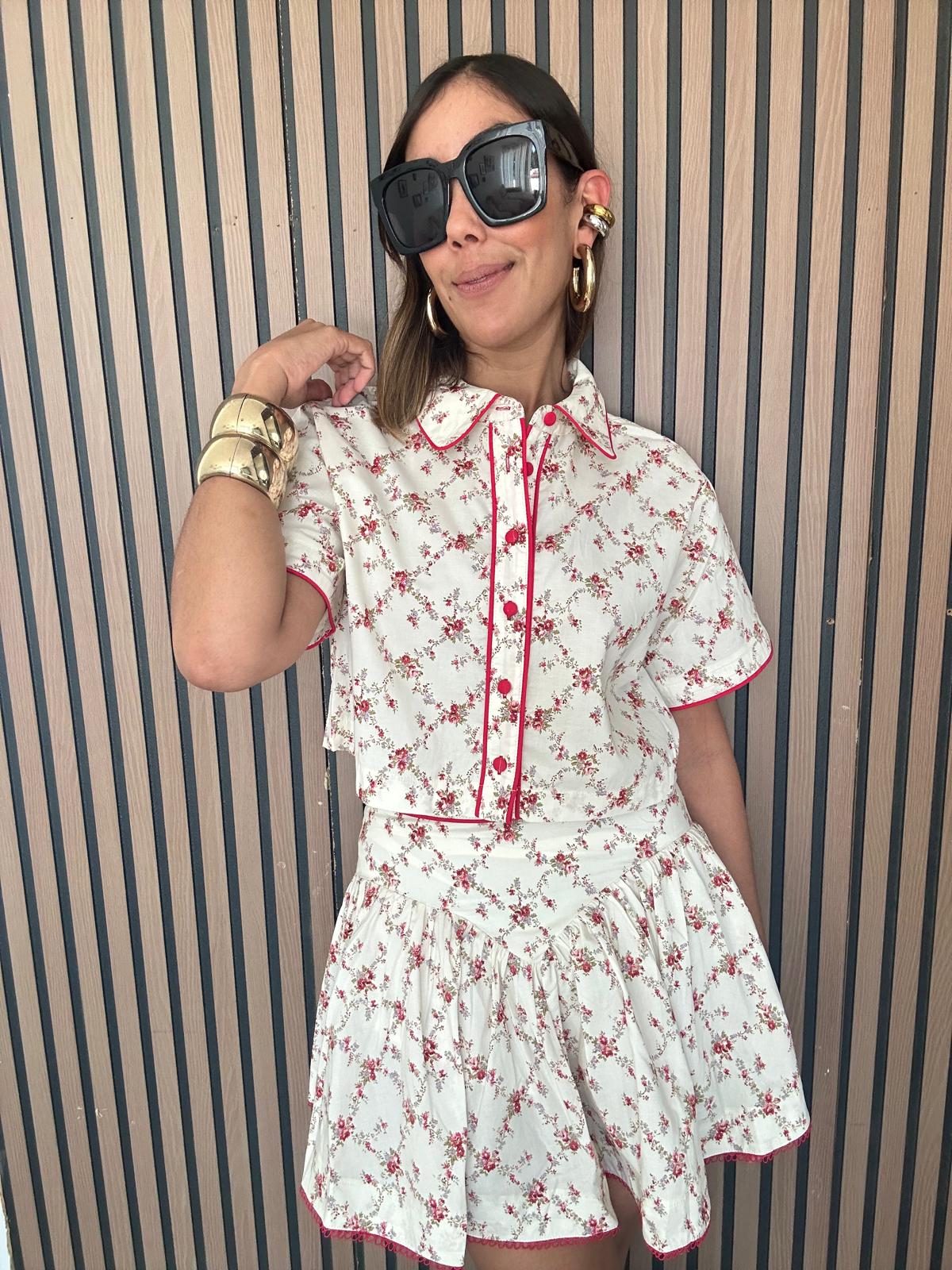 Dancing Bloom Crop Shirt and Mini Skirt Set