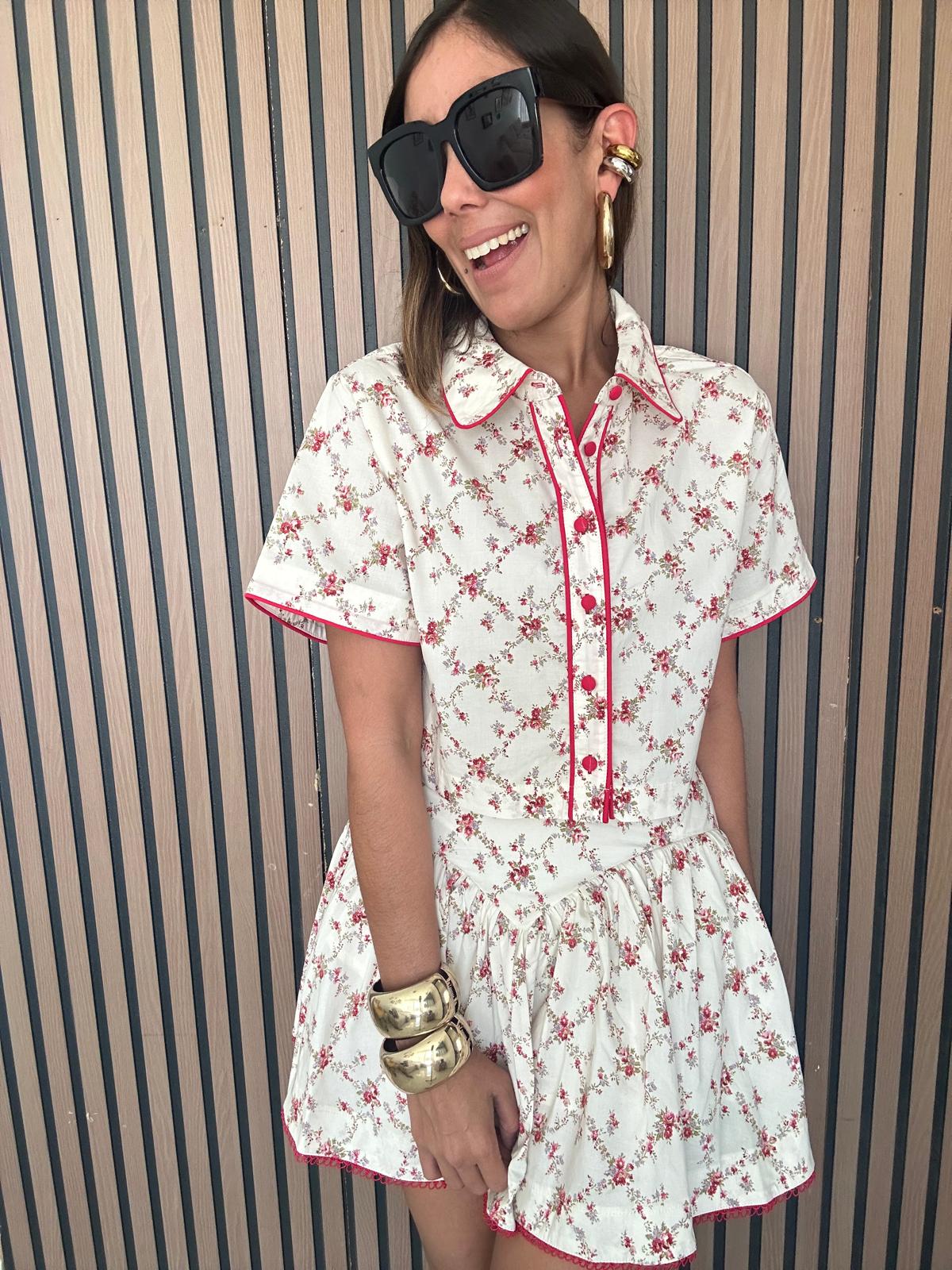 Dancing Bloom Crop Shirt and Mini Skirt Set