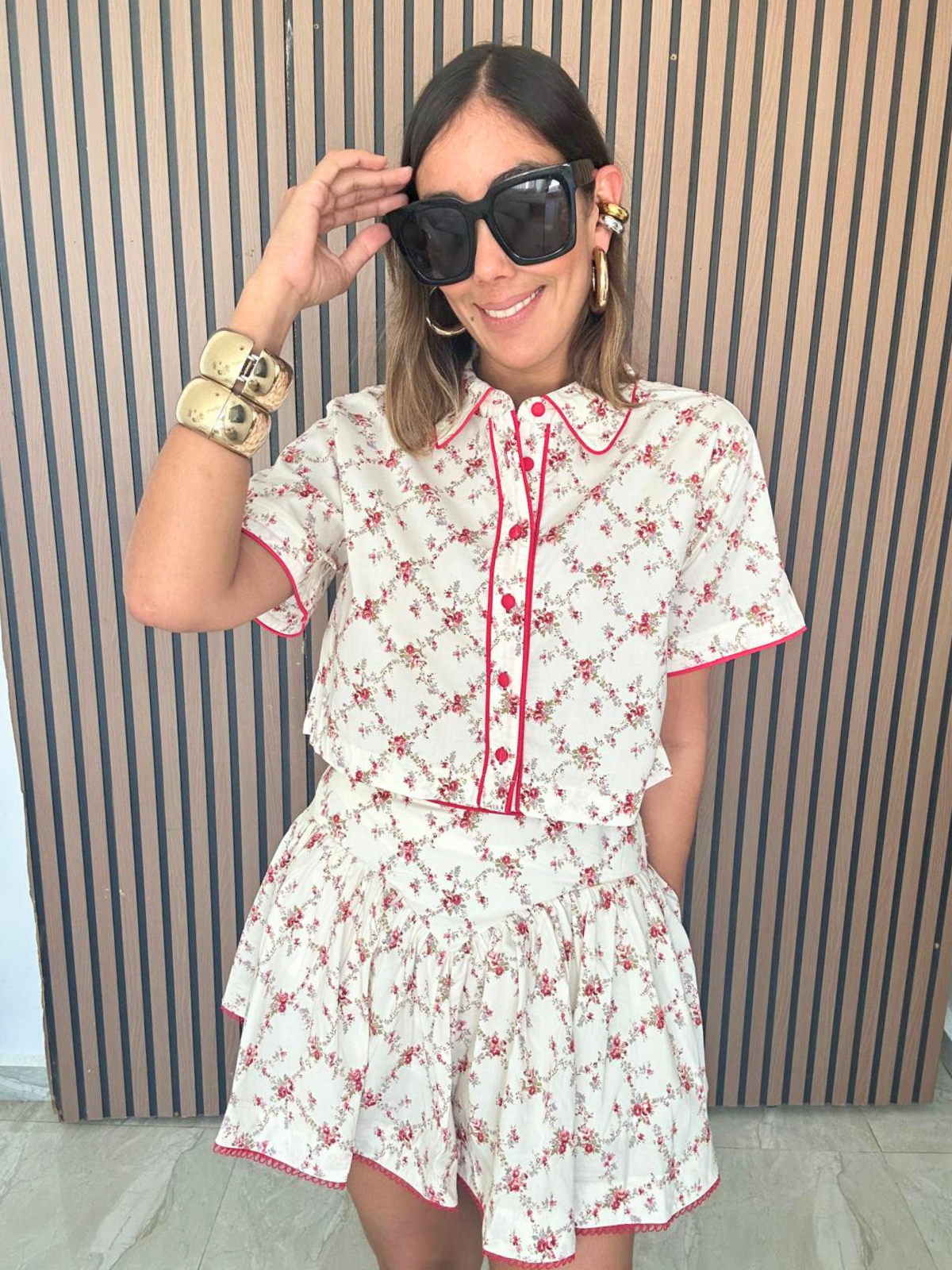 Dancing Bloom Crop Shirt and Mini Skirt Set