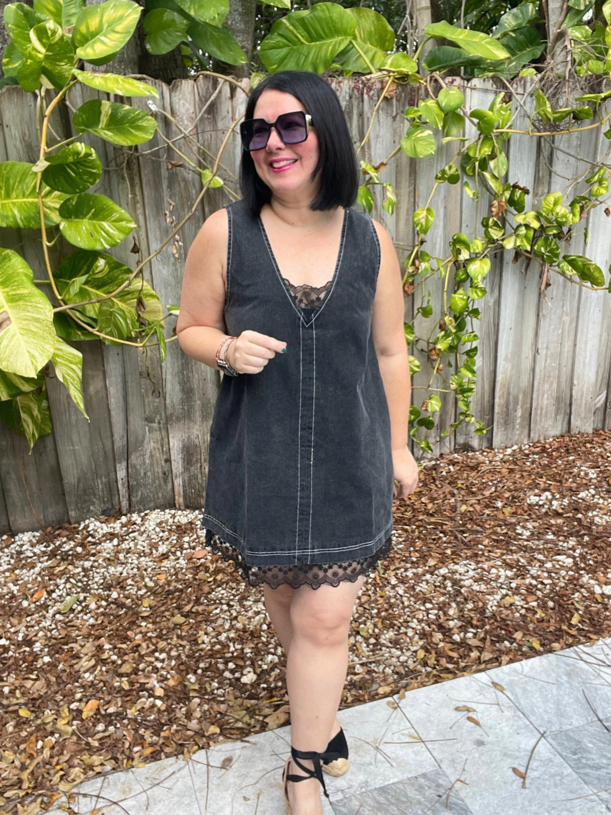 The Story of Denim and Lace Mini Dress
