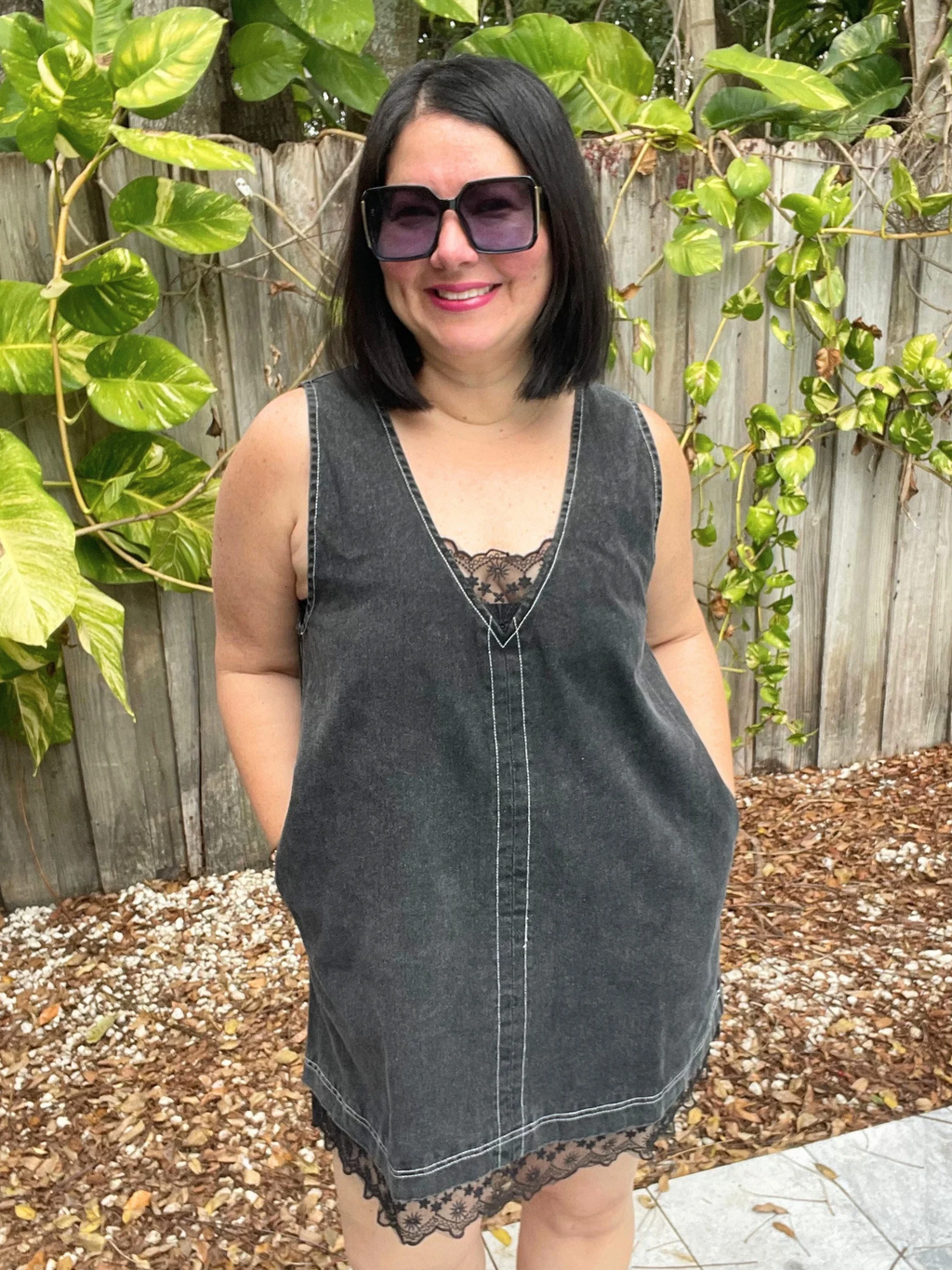 The Story of Denim and Lace Mini Dress