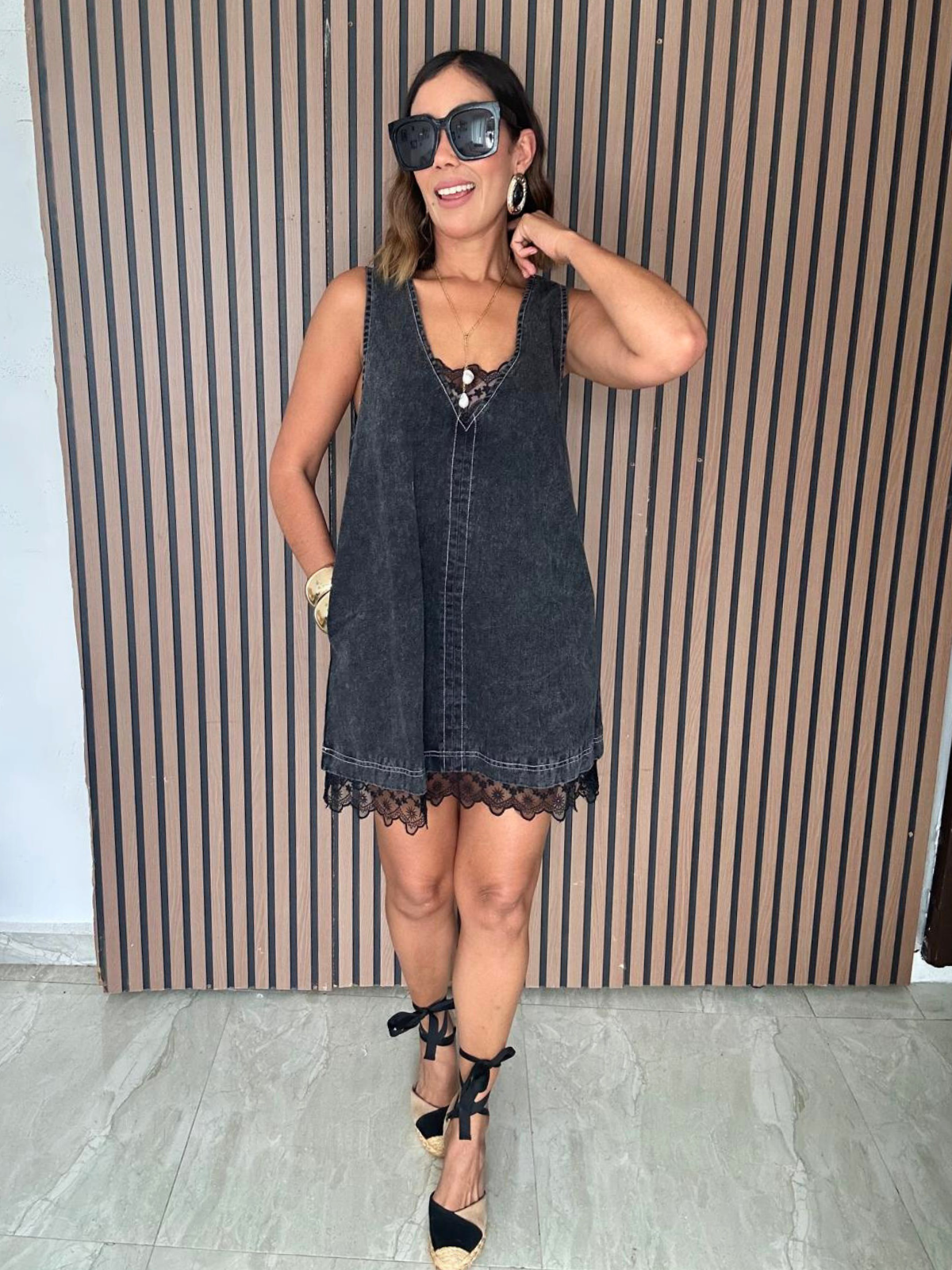 The Story of Denim and Lace Mini Dress