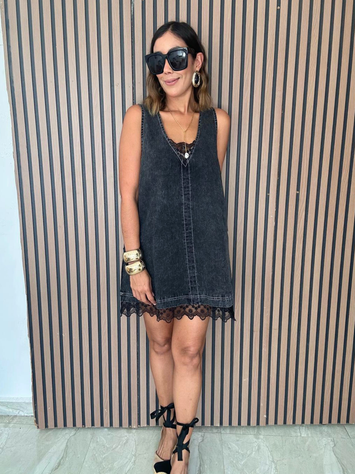 The Story of Denim and Lace Mini Dress
