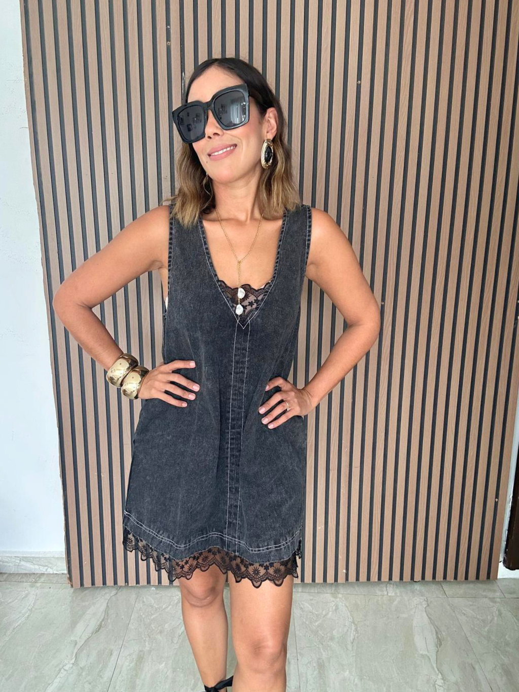 The Story of Denim and Lace Mini Dress