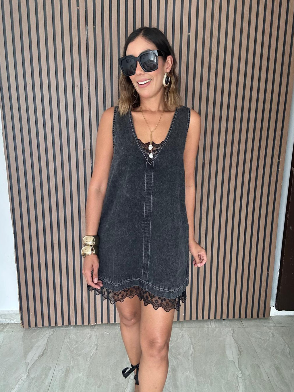 The Story of Denim and Lace Mini Dress