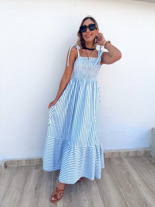 Serene Breeze Poplin Striped Maxi Dress
