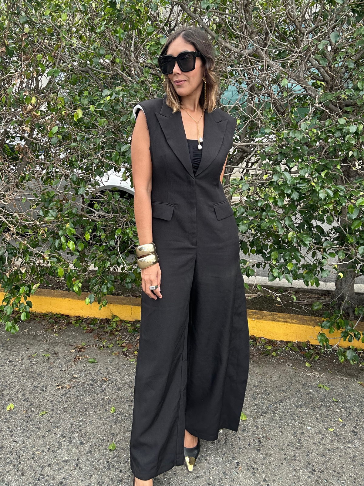 Exposed Shoulder Pads Making the Cut Jumpsuit