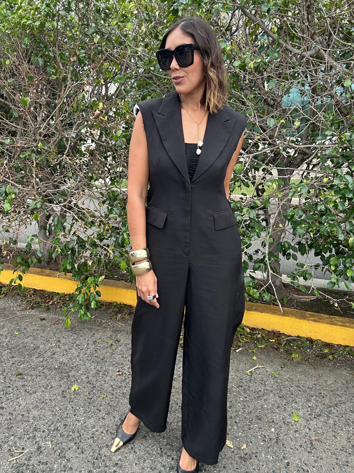 Exposed Shoulder Pads Making the Cut Jumpsuit