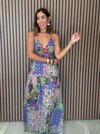 Lagoon Bloom Keyhole Tie Detail Dress