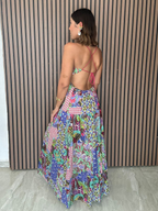 Lagoon Bloom Keyhole Tie Detail Dress