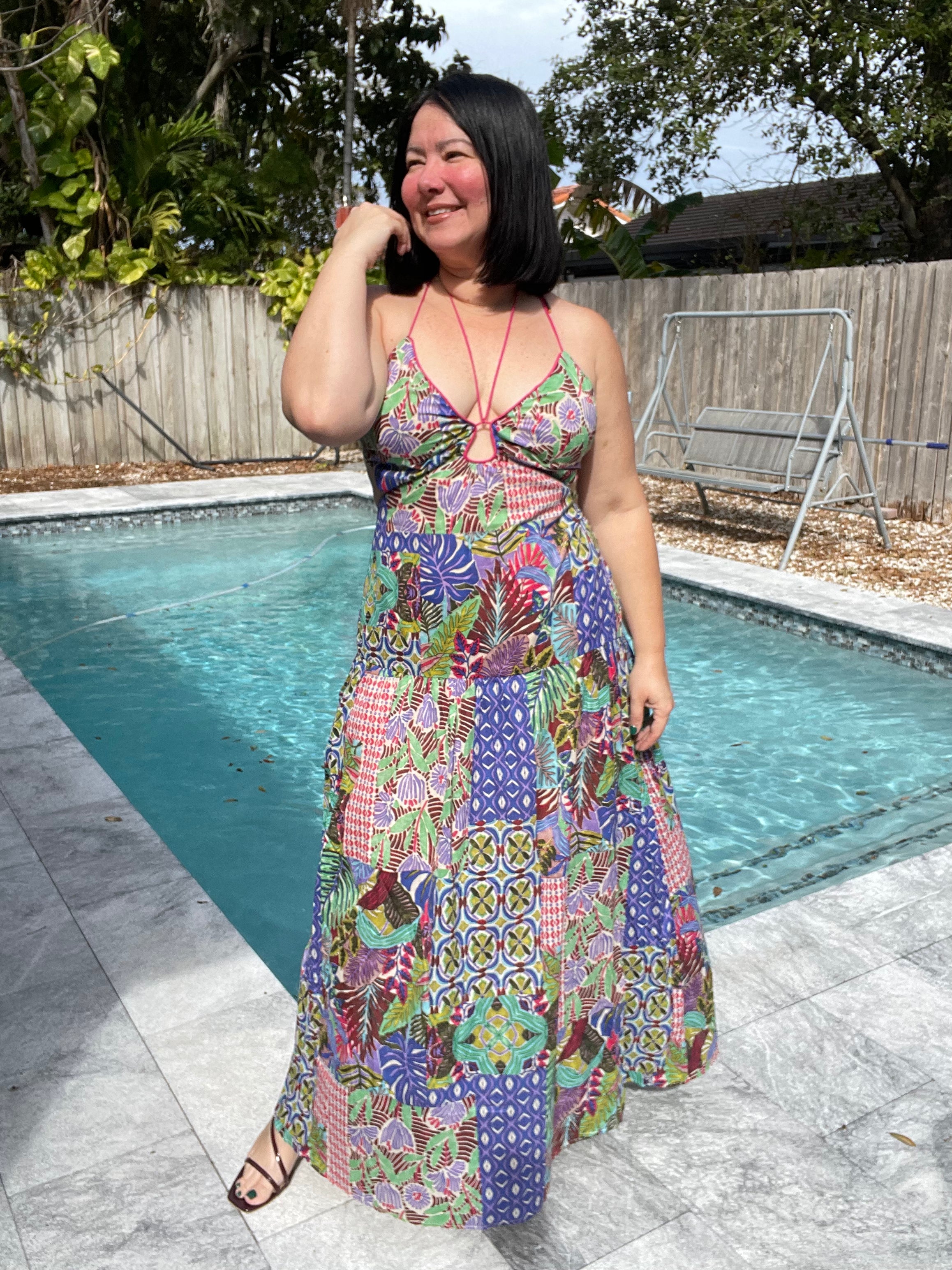 Lagoon Bloom Keyhole Tie Detail Dress