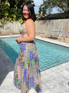 Lagoon Bloom Keyhole Tie Detail Dress