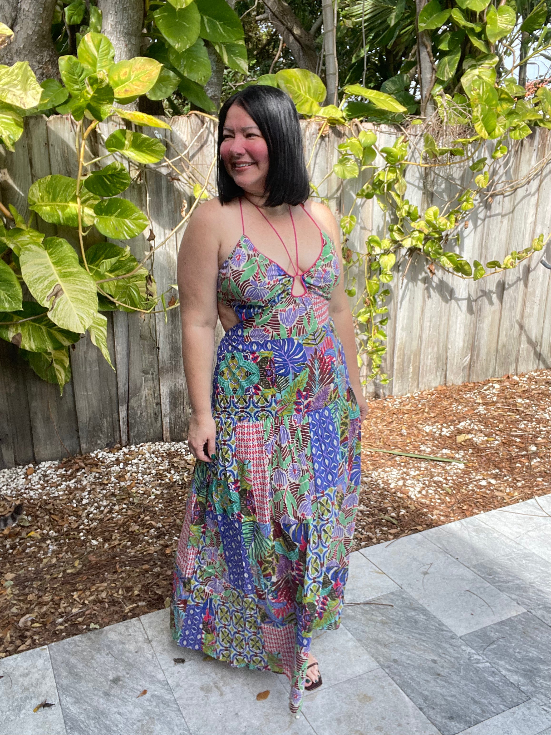 Lagoon Bloom Keyhole Tie Detail Dress