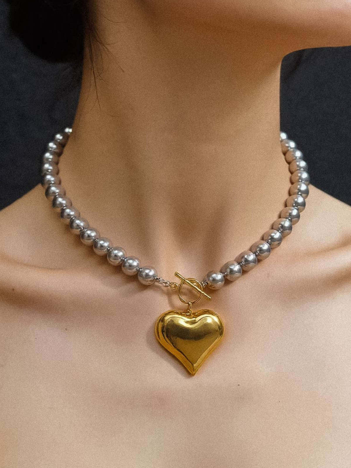 Raissa 18K Gold Non-Tarnish Two Tone Heart Necklace