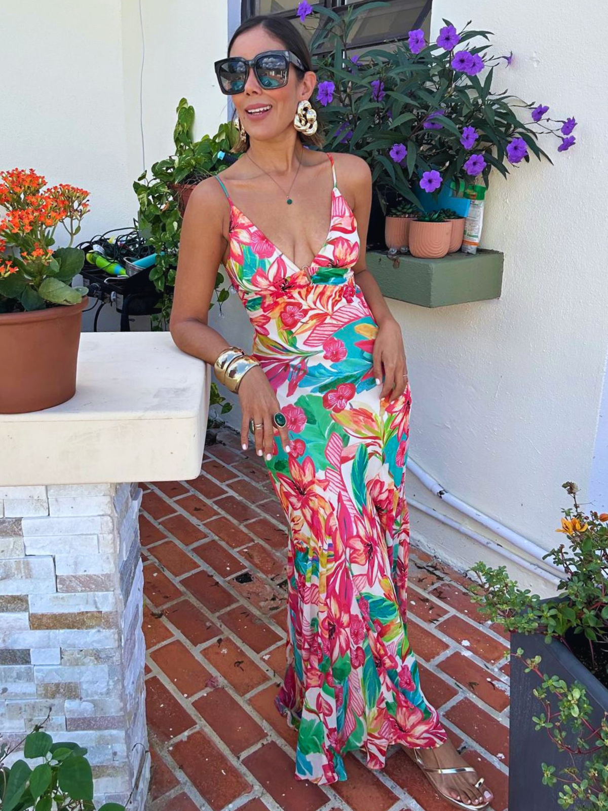 Sea of Hibiscus Frilly Hem Maxi Dress