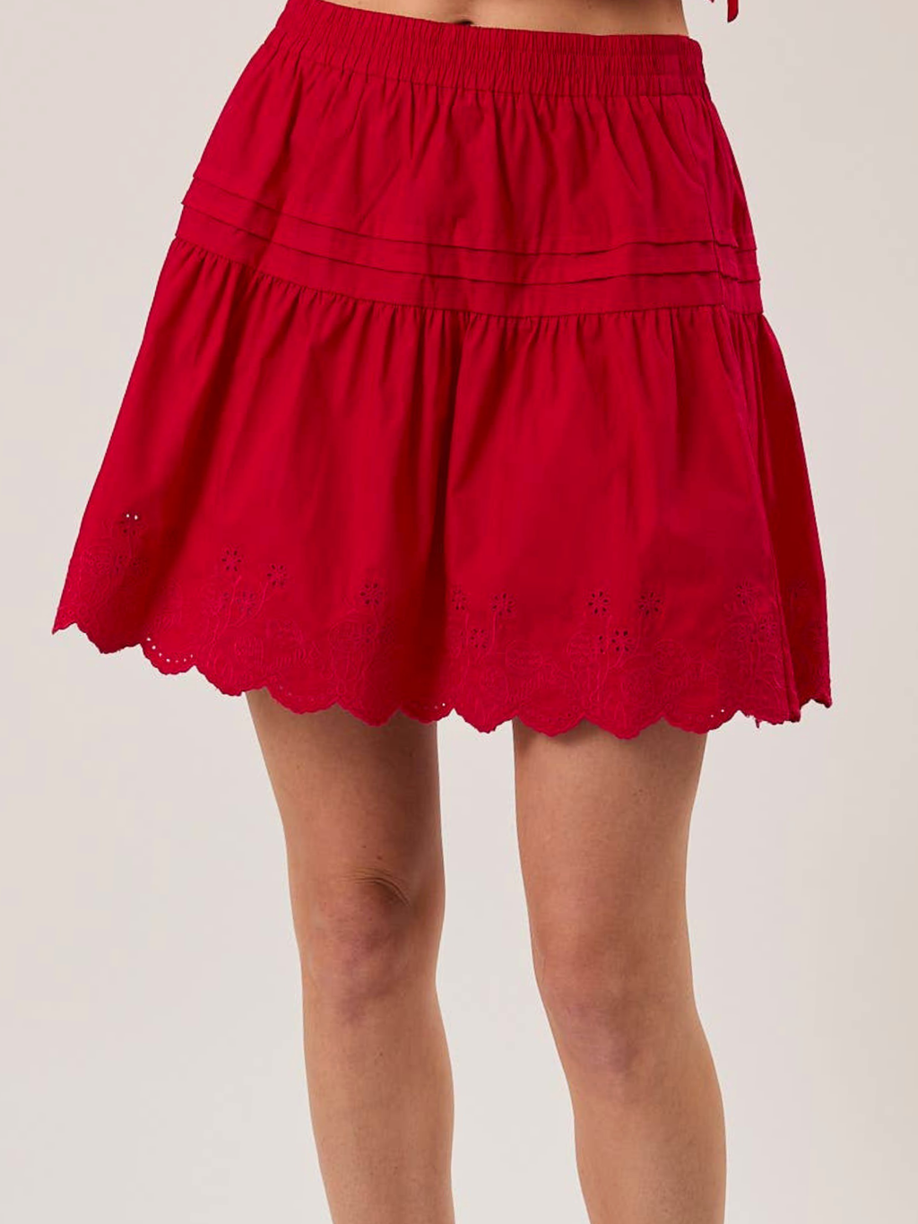 Sassy Scarlet Eyelet Hem Mini Skirt