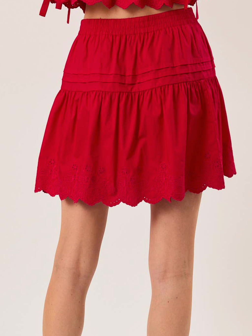 Sassy Scarlet Eyelet Hem Mini Skirt