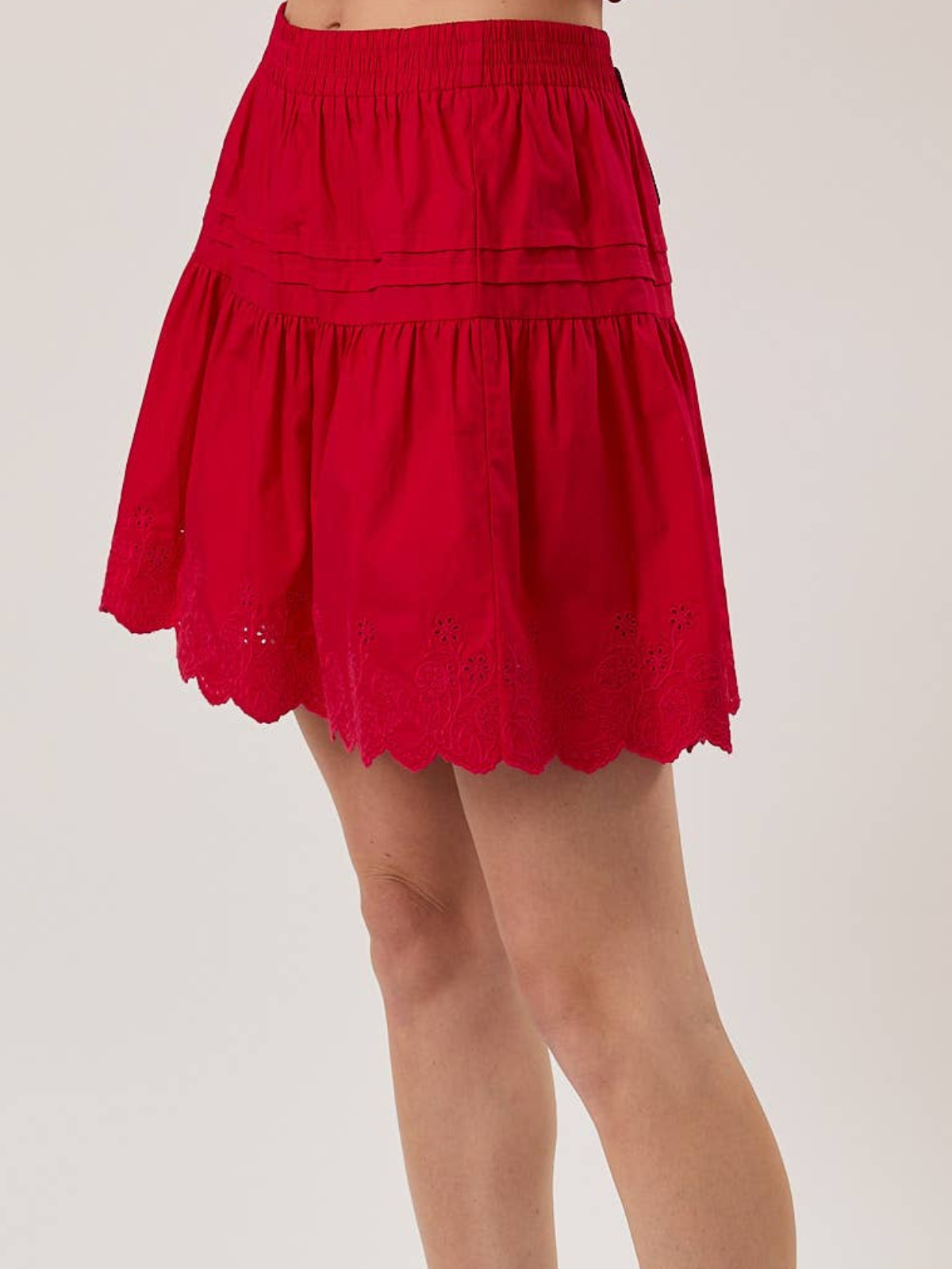 Sassy Scarlet Eyelet Hem Mini Skirt
