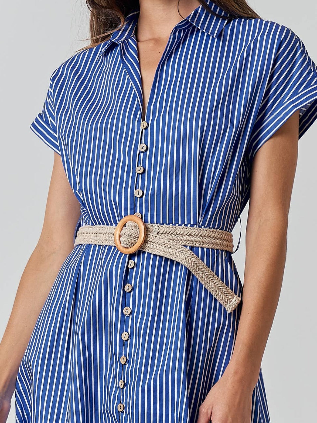 Hampton Heritage Belted Stripe Collared Shirt Dress