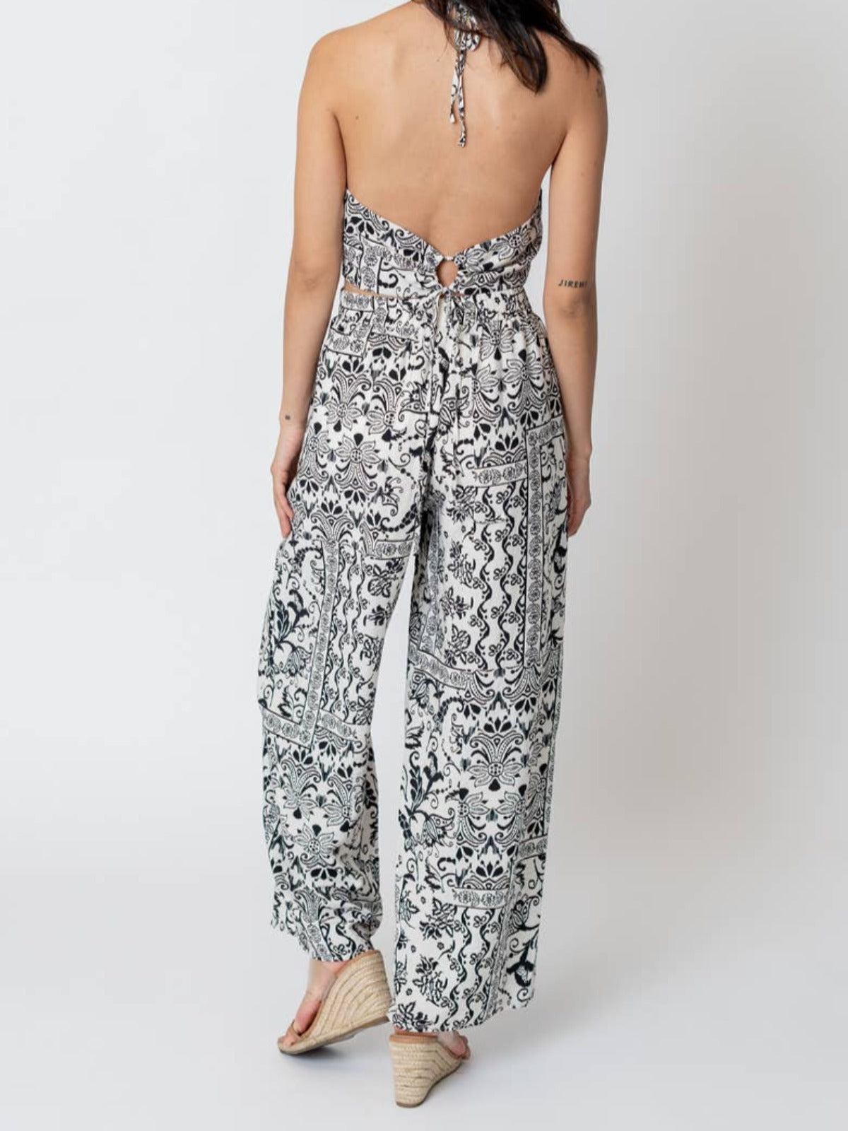 Phi Phi Cropped Halter Top and Wide Leg Pants Set