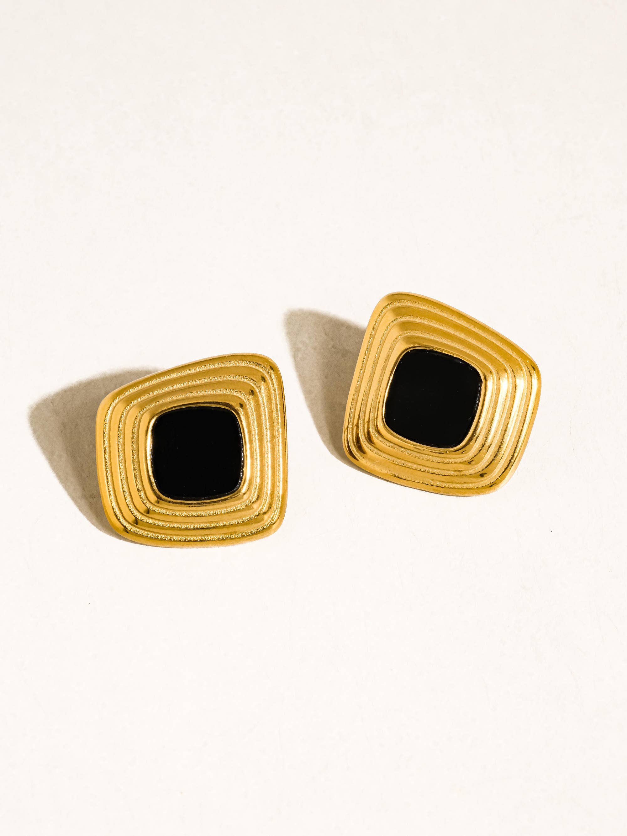 Solenne 18K Gold Non-Tarnish Enamel Square Earrings