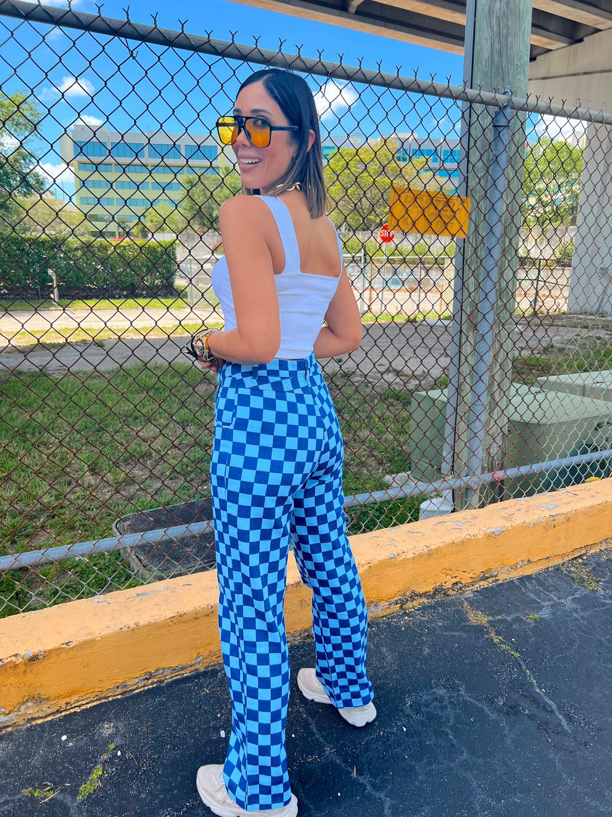 High Waisted Checkered Jeans