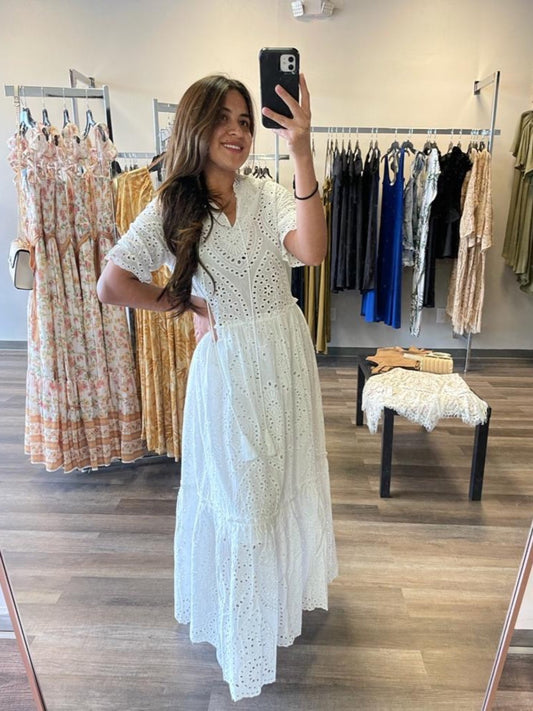 Scallop Hem Eyelet Embroidery Dress