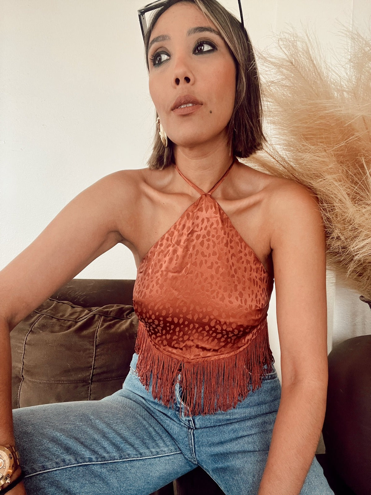 Captivated By You Fringe Halter Top