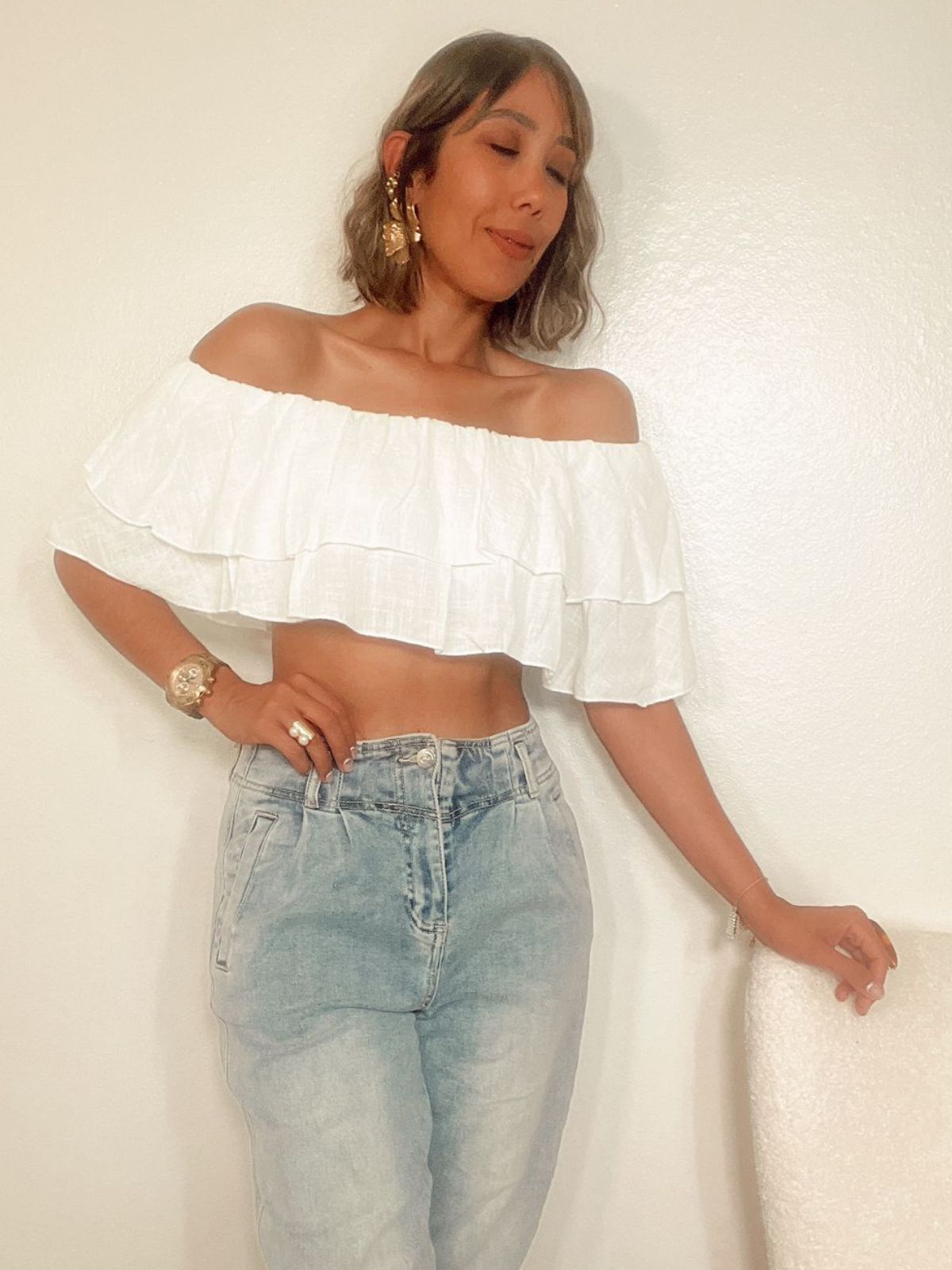 Maribella Off The Shoulder Ruffled Crop Top