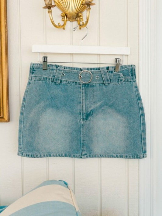 Day To Myself Belted Denim Mini Skirt